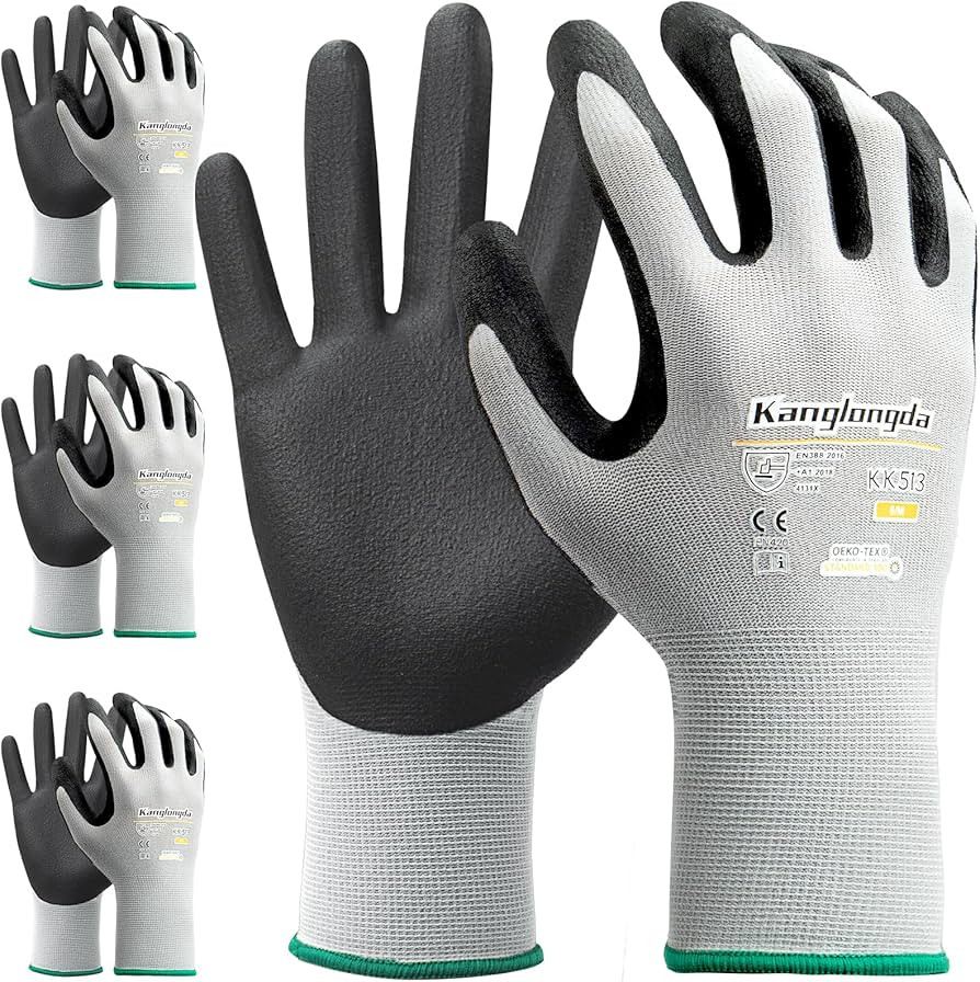 3-Paris Large Work Gloves for Men and Women, Nitrile Coated Safety Protective Gloves with Grip, I... | Amazon (US)