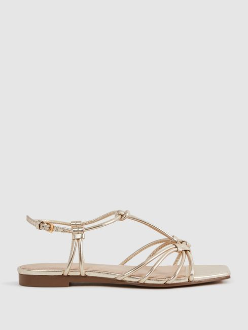 Reiss Gold Iris Metallic Knot Detail Sandals | Reiss US