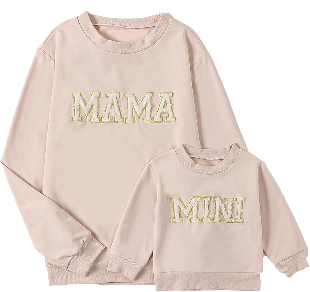 Winioder Mommy and Me Matching Outfits Letter Print Crewneck Pullover Sweatshirt Long Sleeve Shir... | Amazon (US)