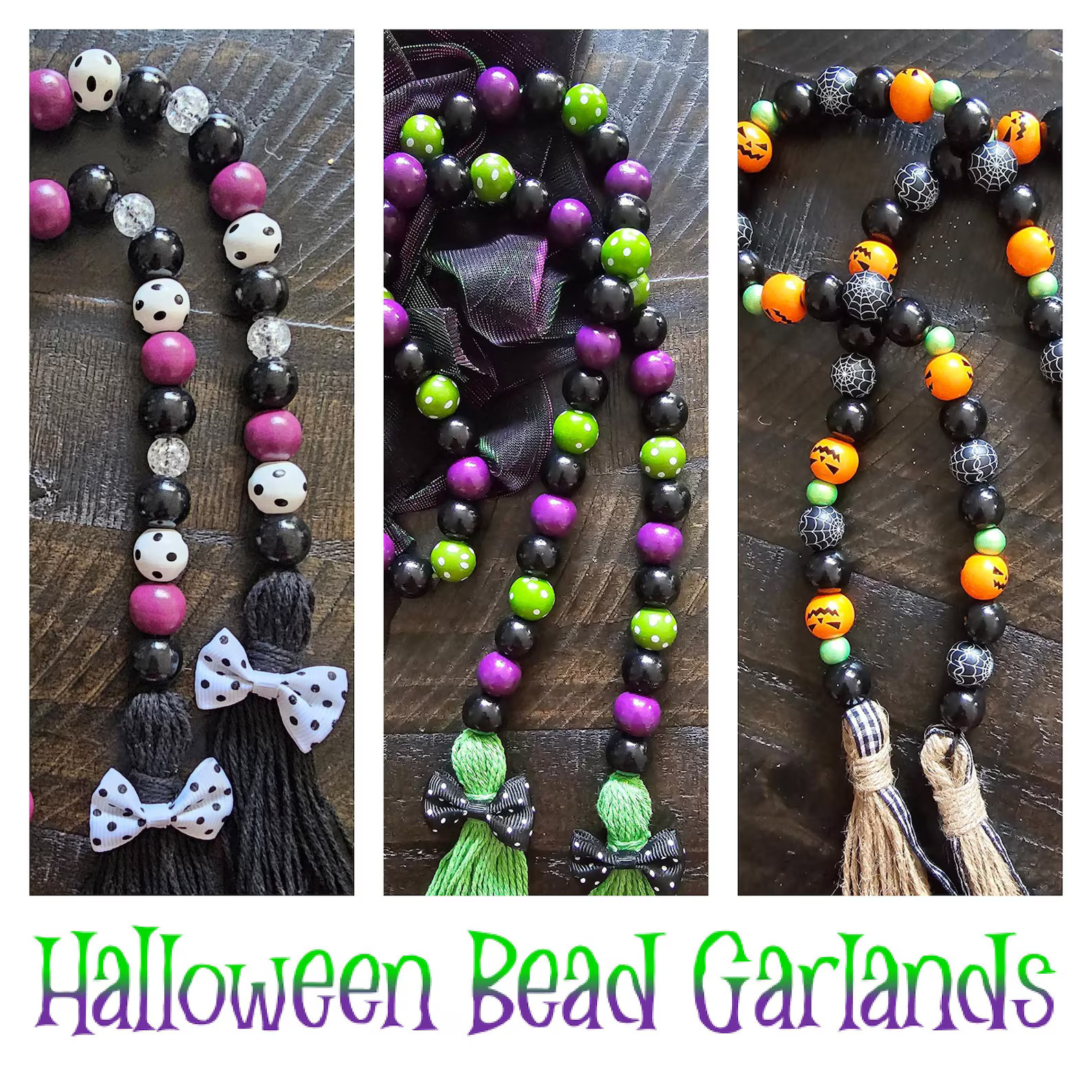 Halloween Bead Garlands | Holiday | Tiered Tray, Mantle, Table Decoration | Pumpkin | Jack-o-lant... | Etsy (US)