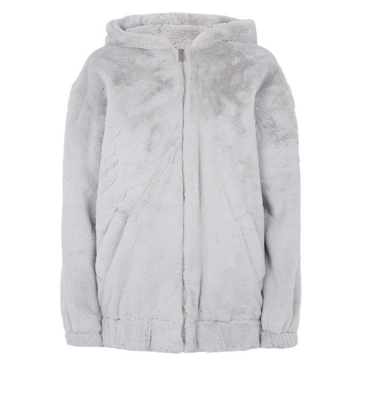 Pale Grey Faux Fur Hooded Bomber Jacket | New Look | New Look (UK)
