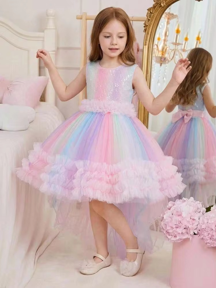 Glamorique Kids Girls' Colorful Ombre Trailing Princess Dress, Fashionable Cute Baby Birthday Puf... | SHEIN