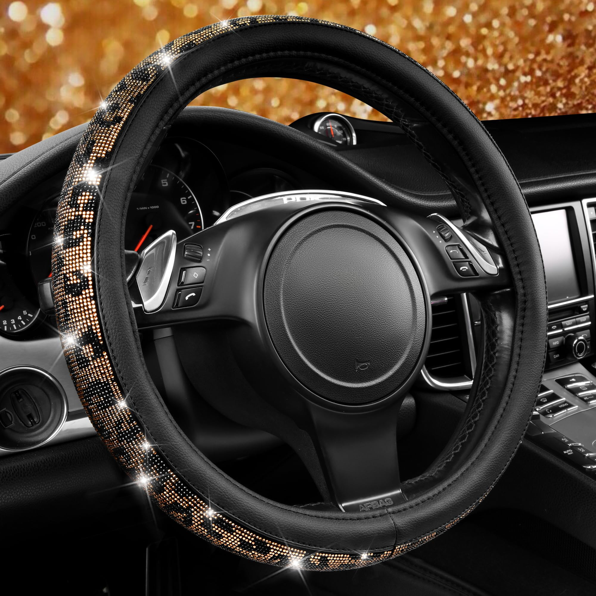 CAR PASS Bling Diamond Steering Wheel Cover Leopard Pattern, Sparkly Crystal Glitter Rhinestones ... | Amazon (US)