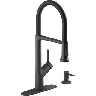 KOHLER Setra Single-Handle Semi-Professional Kitchen Sink Faucet with Soap Dispenser in Matte Bla... | The Home Depot