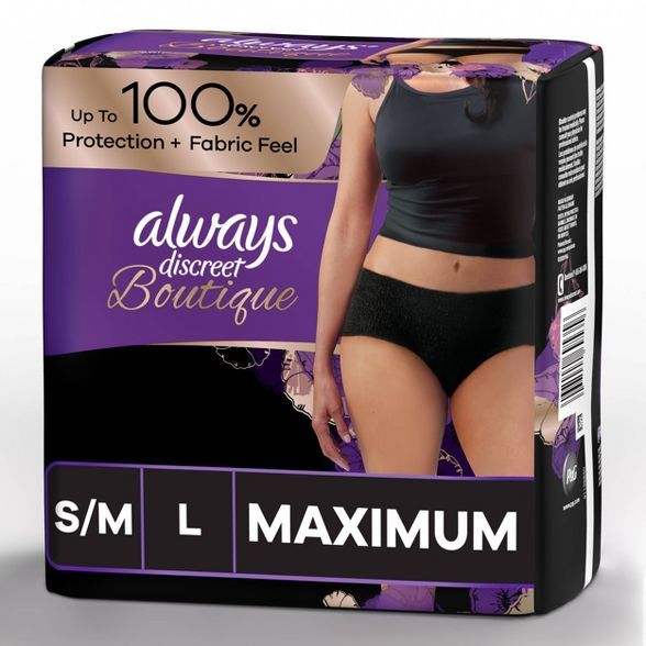 Always Discreet Boutique Low-Rise Postpartum Incontinence Underwear - Maximum Absorbency - Black | Target