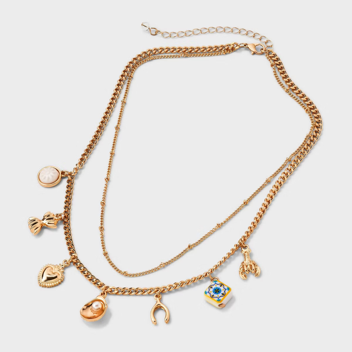 Heart and Mixed Charm Multi-Strand Necklace - Universal Thread™ Gold | Target