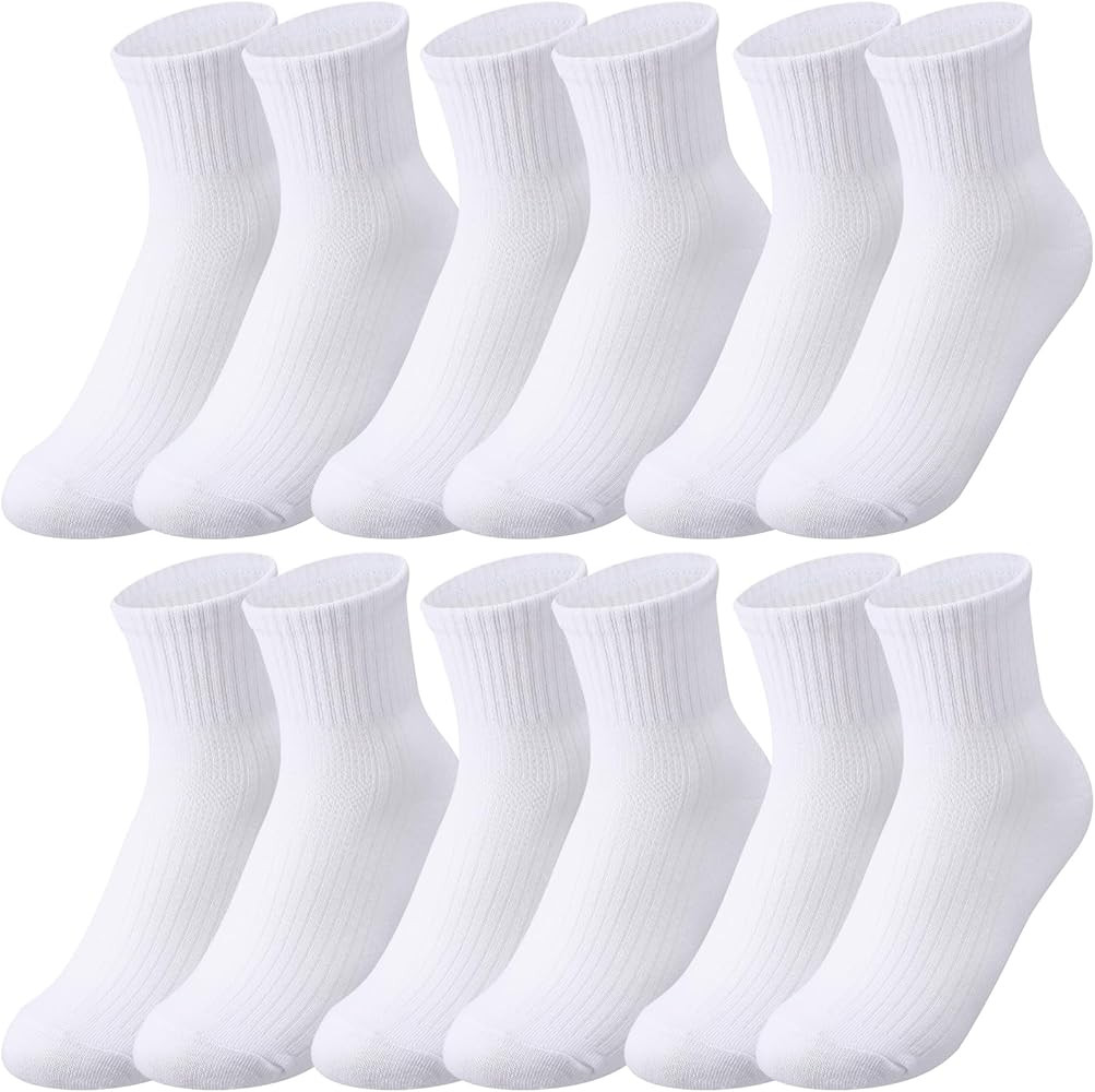 Jspupifip 6 Pairs Kids Girls Pink White Crew Athletic Socks with Stripes Hearts,Casual Stretchy S... | Amazon (US)