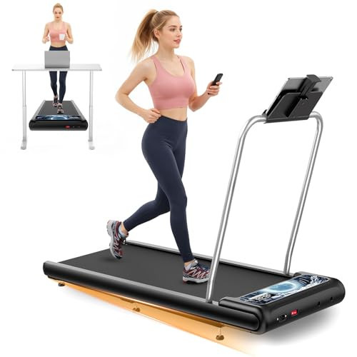 HOELLL Treadmills for Home Small with 0%-8% Incline and APP Sync, Compact Under Desk Walking Treadmill Pad with Handle Bar Removable, Remote Control and LED Display, 2.5HP, Blue | Amazon (US)
