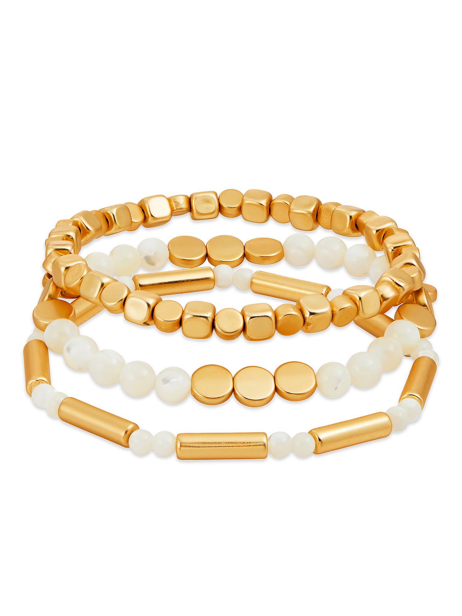Scoop 14K Gold Flash-Plated Genuine Stone Bead Bracelet, 3-Piece Set | Walmart (US)