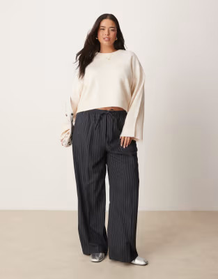 ASOS DESIGN Curve tailored pull on trousers in navy stripe | ASOS | ASOS (Global)