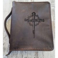 Leather Book Or Bible Cover With Zipper & Handle - Custom Handmade Organizer Refillable Gift For Readers, Travelers, Writers | Etsy (US)