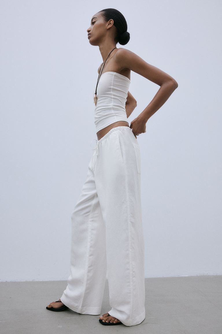 Linen-blend Pants - White - Ladies | H&M CA | H&M (US + CA)