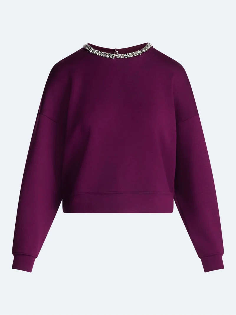 Scoop Women's and Women's Plus Scubaknit Embellished Sweatshirt, Sizes XS-4X | Walmart (US)