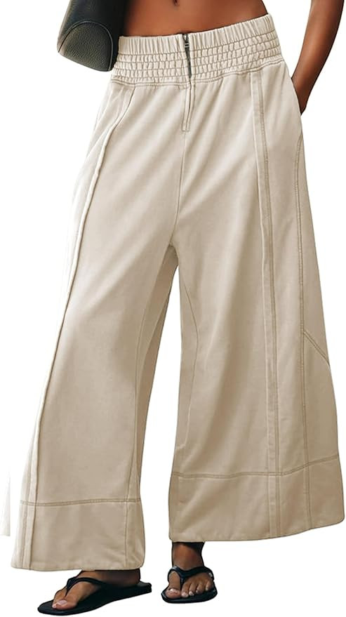 Womens Wide Leg Pants Casual Elastic High Waist Baggy Sweatpants Loose Cotton Lounge Palazzo Trou... | Amazon (US)
