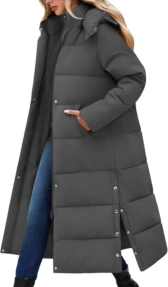 Women Long Puffer Down Coat Thickened Quilted Padded Jacket Winter Warm Zip Parka Removable Hood ... | Amazon (US)
