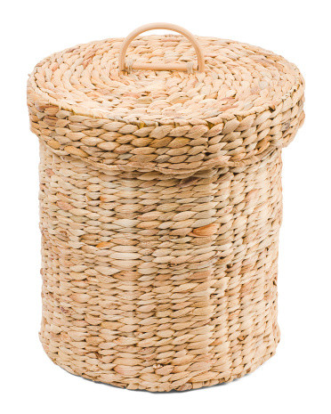 Natural Water Hyacinth Ricenut Woven Round Basket | TJ Maxx