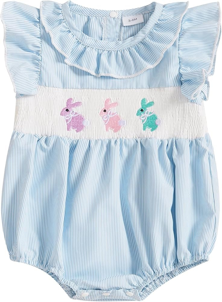 Fourth Of July Baby Girl Outfit Infant Bow Stars Smocked Romper Newborn USA Bodysuit Toddler 4th ... | Amazon (US)