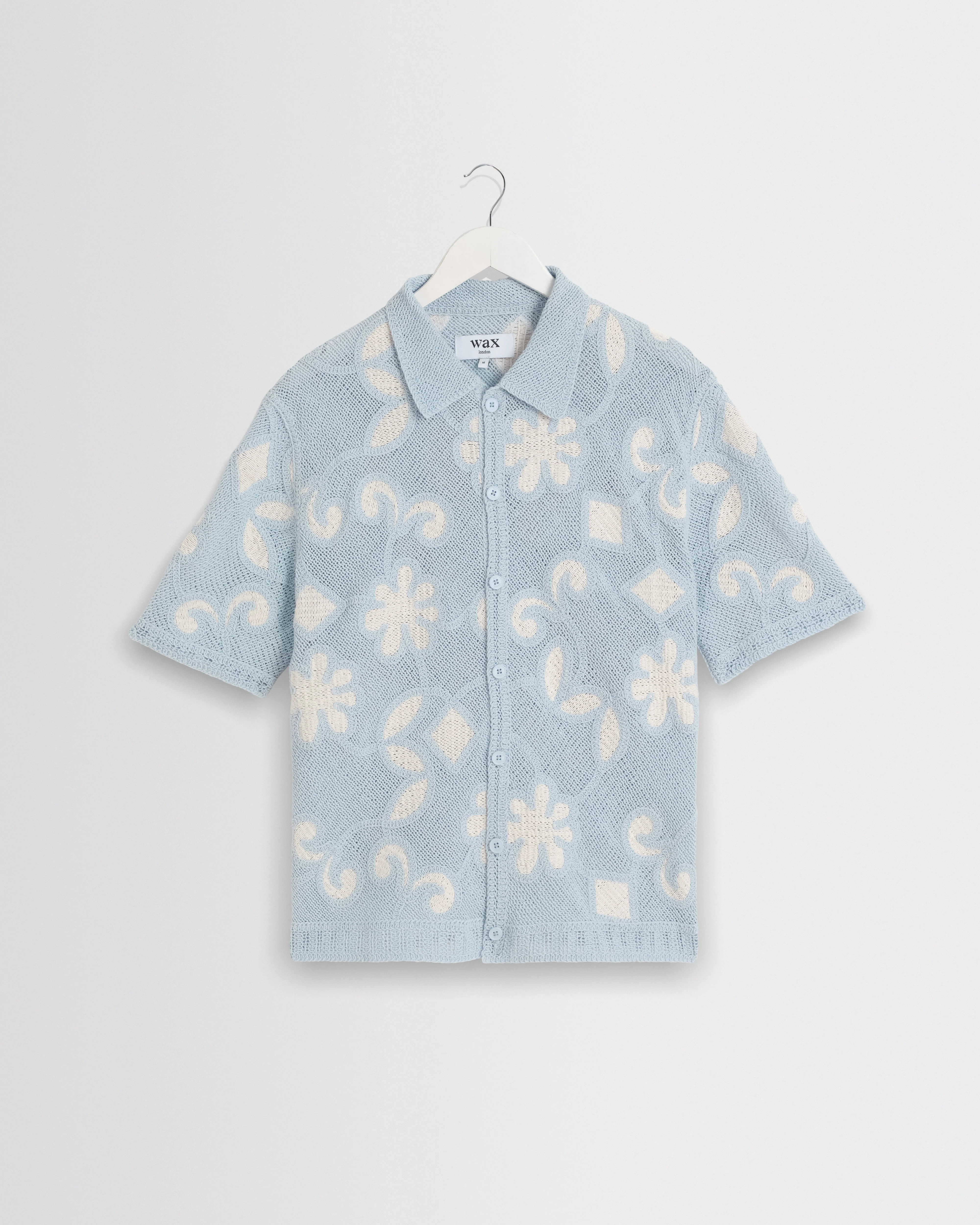 Porto - Pale Blue Doodle Crochet Knitted Shirt | Wax London US