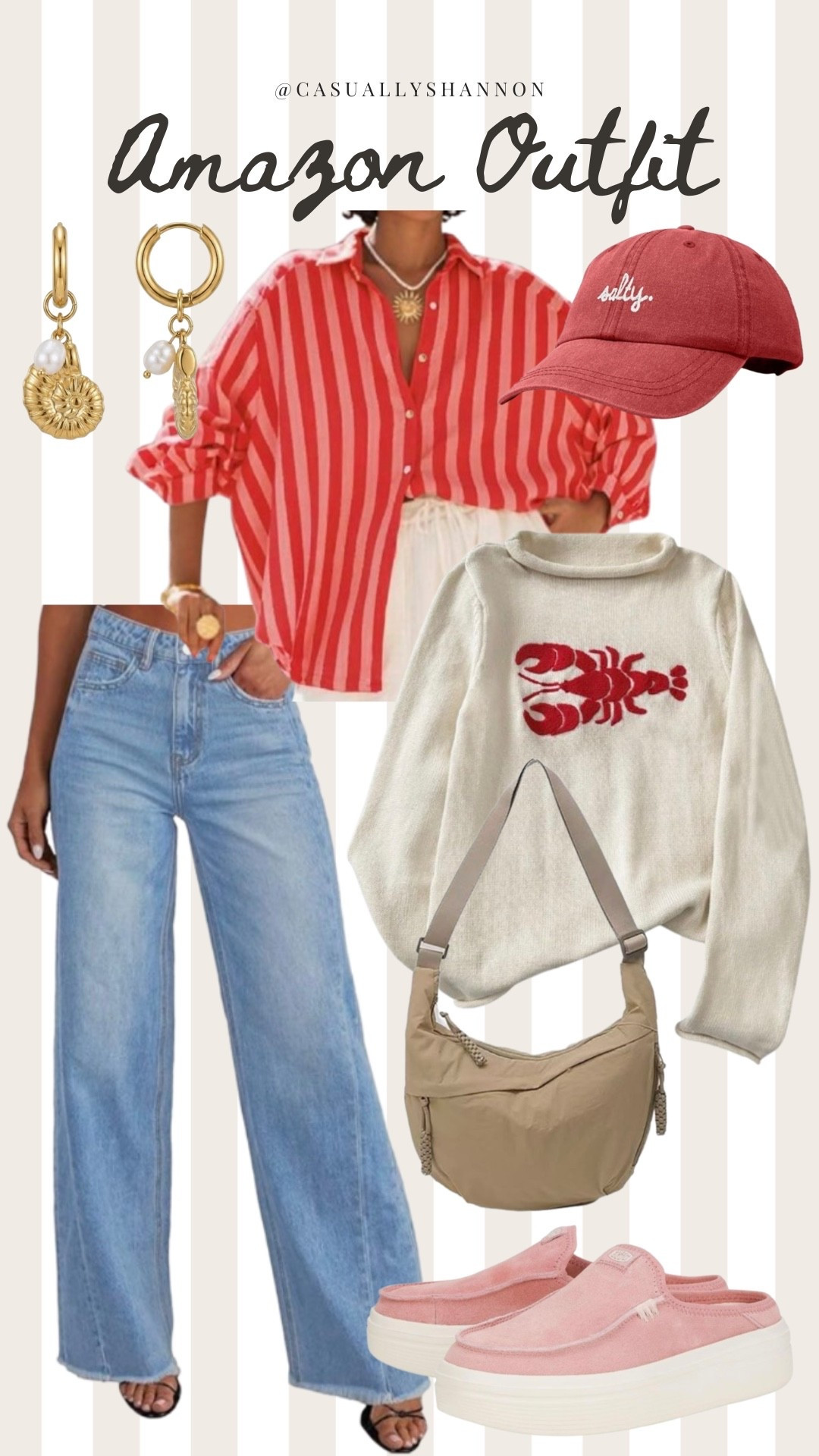 Spring outfit inspo | beach casual outfit for dinner | getting ready for the summer | lobster sweater and layered striped bottom down | these HeyDudes are the best for a cute comfy spring shoe | crossbody satchel | chic ballcap for women 

#LTKootd #LTKPetite #LTKOver40