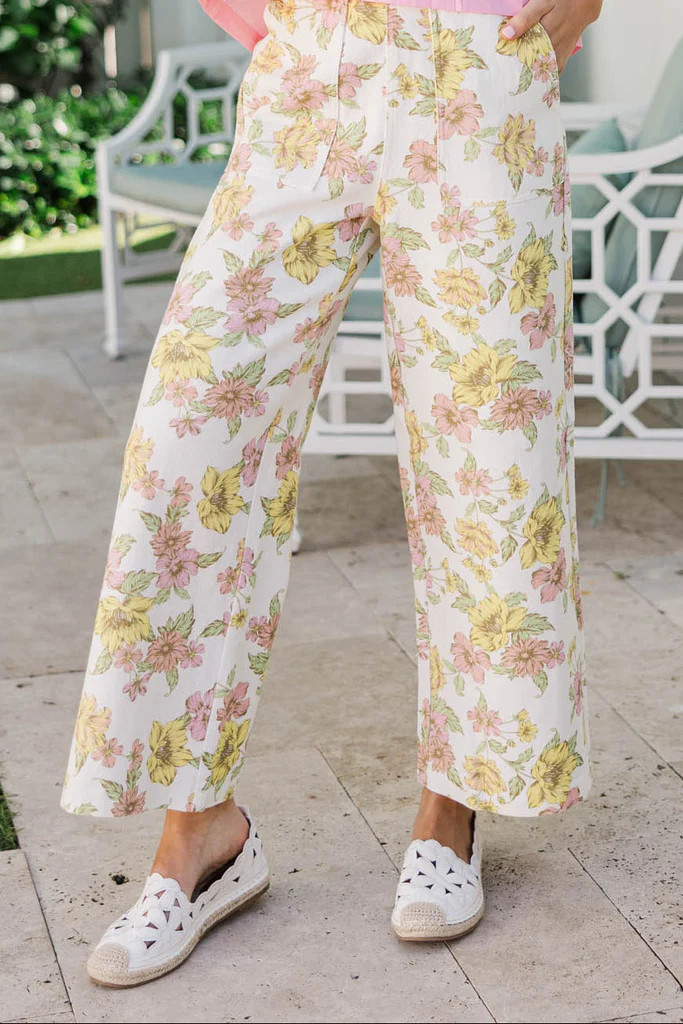Pretty With Purpose Yellow Floral Wide Leg Jeans | The Mint Julep Boutique
