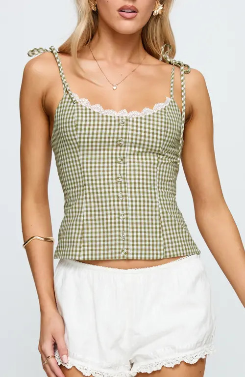 Princess Polly Dalanie Gingham Camisole in Green Check at Nordstrom, Size 12 | Nordstrom