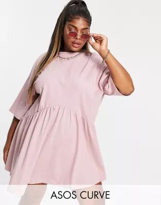 ASOS DESIGN Curve oversized mini smock dress with dropped waist in rose | ASOS (Global)