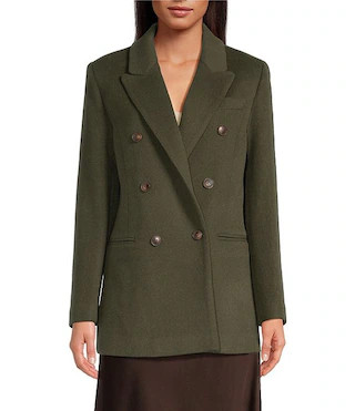 Gianni Bini x Lilly Sisto Brooke Wool Blend Notch Lapel Double Breasted Button Front Mid Length B... | Dillard's