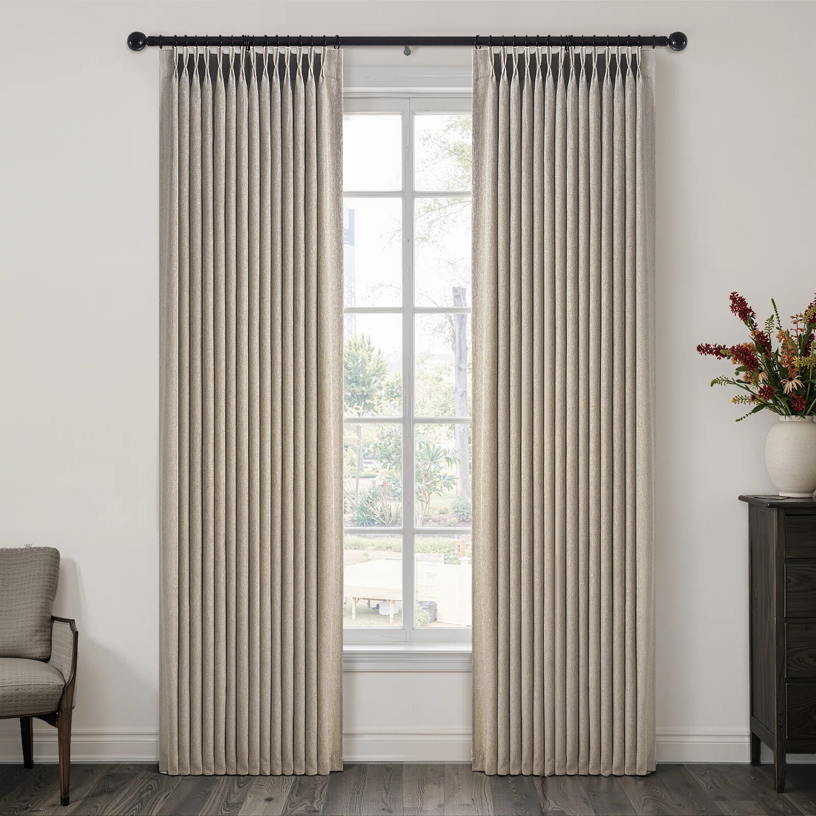 Pinch Pleated Curtains,Semi-Sheer Drapes Back Tab Pinch Pleat Curtain with Hooks+Rings (Set of 2) | Wayfair North America