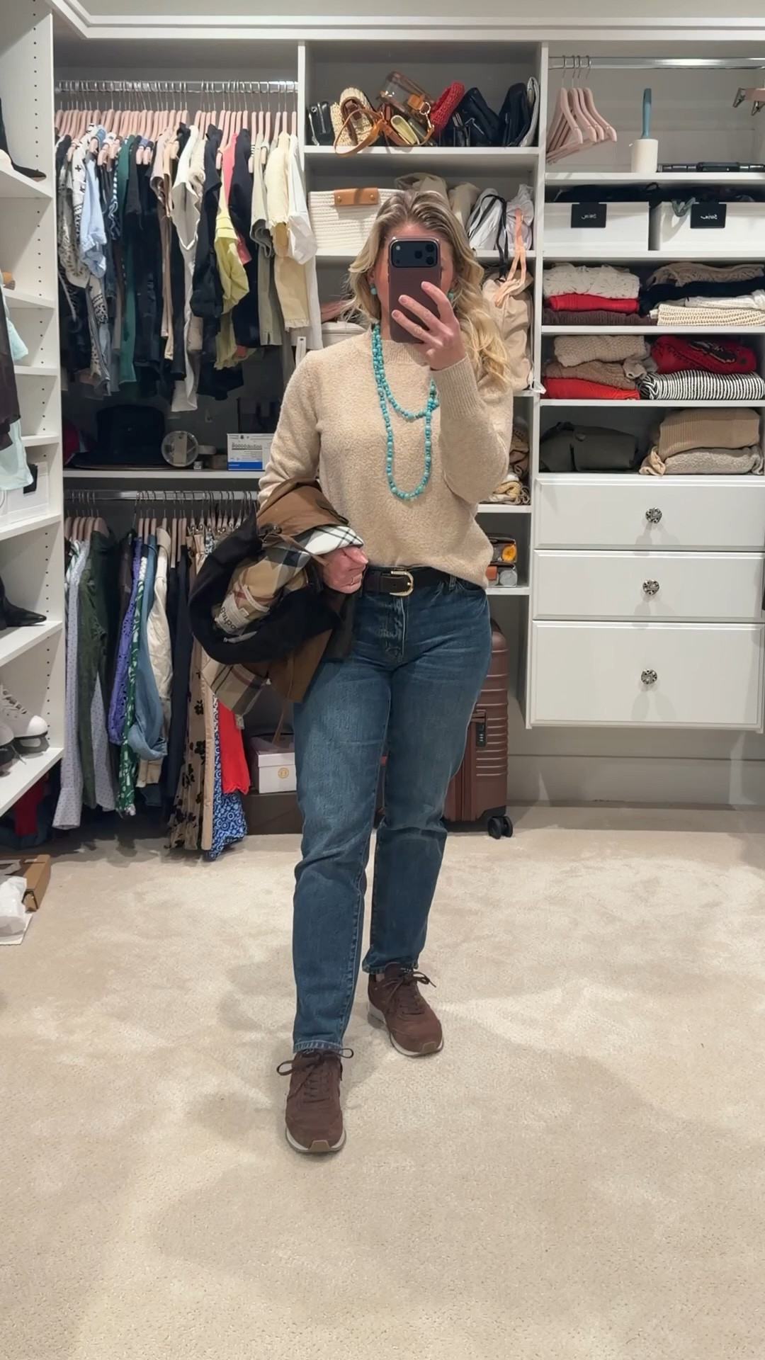 OOTD 🤍

This is a perfect example of my Signature Wardrobe philosophy. A great pair of jeans, a neutral knit, a classic belt, and everyday sneakers. Simple, versatile pieces that always work together.

I added a pop of color with the turquoise necklace and layered on my Barbour jacket for a little texture and warmth. When your wardrobe is built around timeless staples, getting dressed is easy and everything mixes effortlessly.

Everything linked.

#LTKgrwm #LTKPetite #LTKootd