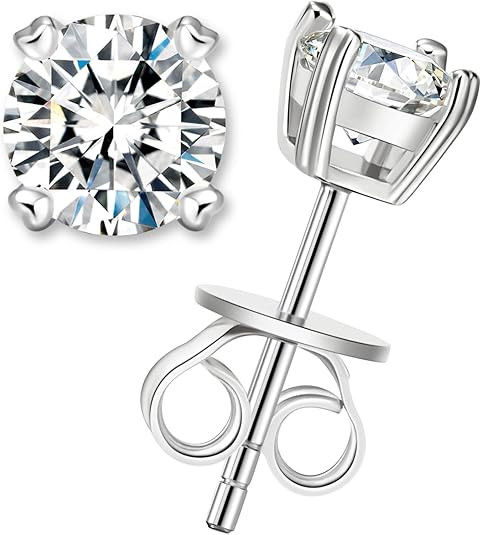 LOVE&LOVE Moissanite Stud Earrings for Women, Classic Round & Heart Designs,18K White Gold Plated... | Amazon (US)