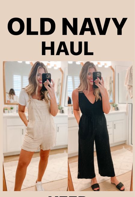 Wearing a size small in both. True to size. And both have a great relaxed fit! I think these are going to be so cute for spring break and summer. This jumpsuit can easily be worn with a sandal for a spring break trip or a hill for dinner or even a sneaker and a denim jacket for a teacher outfit idea. I will definitely be wearing this romper all the time with a bodysuit underneath and sneakers for a casual day this spring and over my swimsuit this summer as a cover-up! both are so comfortable!

Old navy haul 
Old navy finds 
Affordable style 

#LTKstyletip #LTKSeasonal #LTKunder50