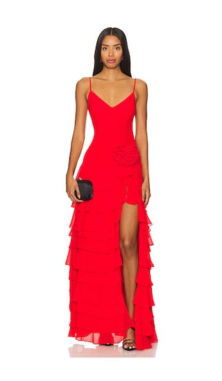 Aliza Gown in Red Tiered Dress Red Winter Gown Gala Dress Gala Gown Ball Gown Revolve Winter Dress | Revolve Clothing (Global)