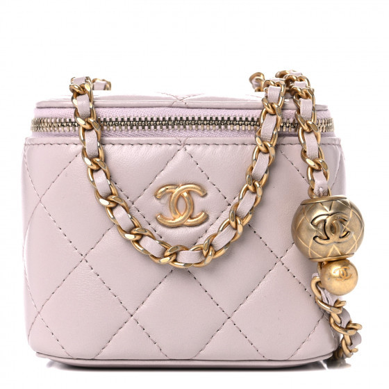 CHANEL Lambskin Quilted Pearl Crush Mini Vanity Case With Chain Light Purple | Fashionphile