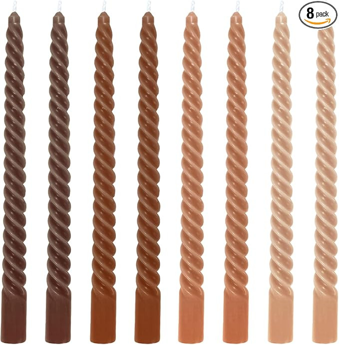 Whaline 8Pcs 10 Inch Gradient Brown Spiral Taper Candles Dripless Twisted Wax Candles Long Unscen... | Amazon (US)