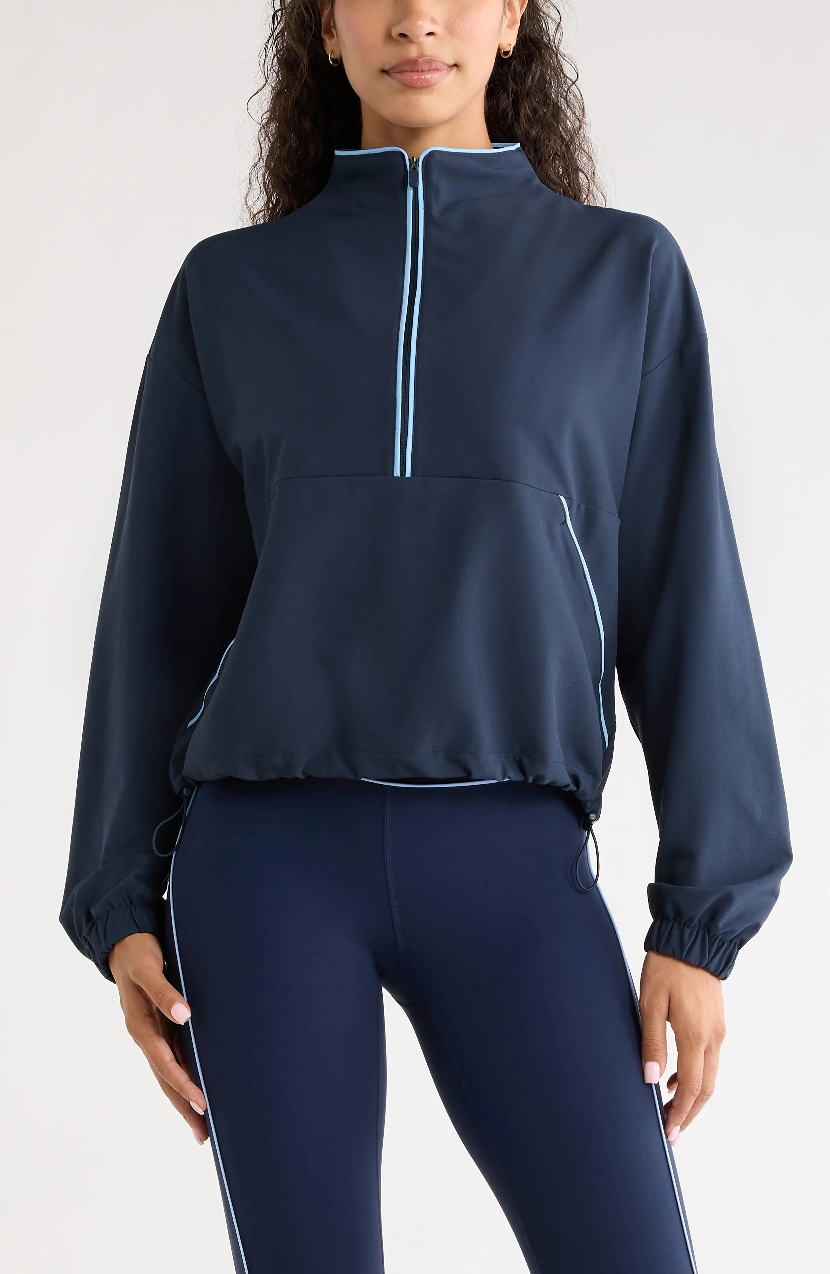 Zella Piped Half Zip Pullover in Purple Shake at Nordstrom, Size X-Small | Nordstrom
