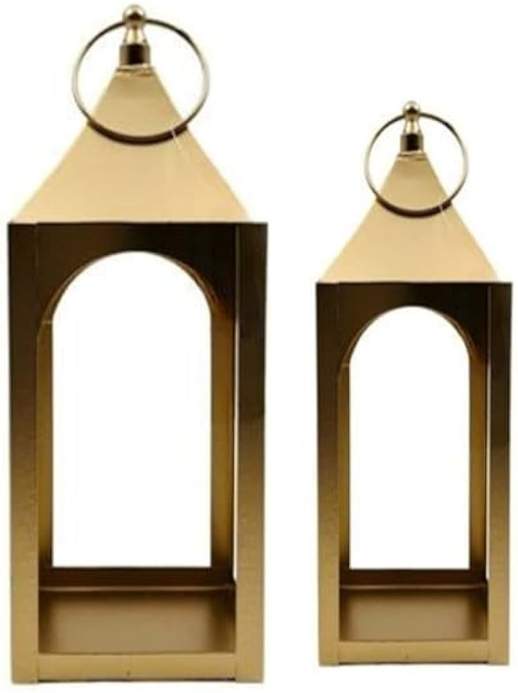 Hosley Set of 2 Modern Metal Lanterns, Gold, Classic Style, Ideal for Parties, Weddings, Aromathe... | Amazon (US)