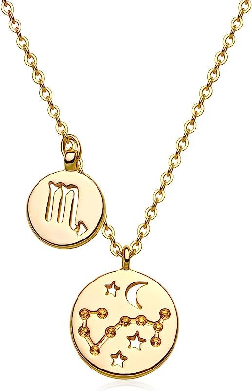 ABDOT Gold Necklace for Women 18K Gold Plated Astrology Zodiac Necklace 12 Constellation Necklace Bi | Amazon (US)