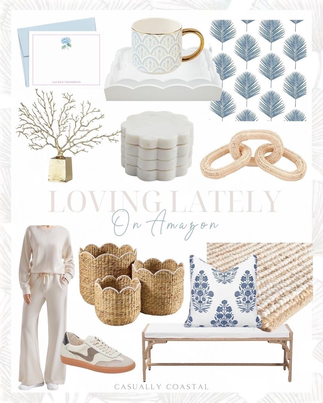 Loving Lately on Amazon!
--- 
 Amazon home decor, coastal home, Amazon rug, coastal rug, Amazon stationary, Amazon bench, coastal bench, Amazon mug, Amazon coasters, Amazon matching set, Amazon sneakers, jute and metal accent bench, seagrass accent bench, palm peel and stick wallpaper, coastal wallpaper, Wool and nuts rug, chunky rug, neutral rug, rattan links, dolce vita sneakers, sweatshirt and pants set, neutral set, scallop marble coasters, our fan ceramic mug, water hyacinth scalloped basket, metallic tree coral sculpture, coastal pillows, indoor outdoor pillow covers, personalized hydrangea stationery cards, mud pie nested lacquer tray

#LTKHome