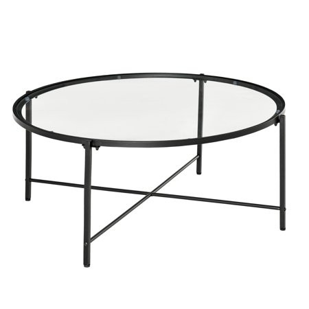 HOMCOM 35.8" Modern Round Coffee Table with Tempered Glass Tabletop, Accent Side Table, Center Ta... | Walmart (CA)