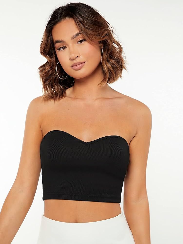 EULIFY Solid Sweetheart Neck Crop Tube Top (Color : Black, Size : Medium) | Amazon (US)