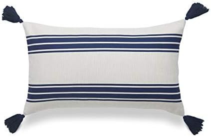 Hofdeco Coastal Decorative Lumbar Throw Pillow Cover ONLY, for Couch, Sofa, or Bed, Navy Blue Stripe | Amazon (US)