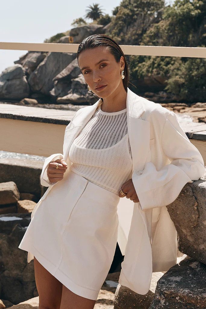 SLOAN WHITE LINEN BLEND MINI SKIRT | DISSH