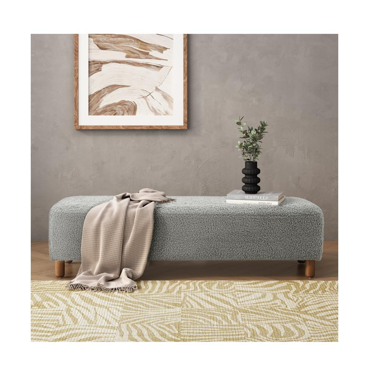 Modern Upholstered Ottoman Bench,Comfortable End-of-Bed Seat for Bedroom or Living Room-The Pop Home - Grey | Macy's