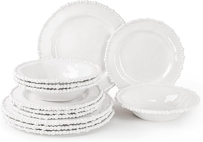 AELS Beaded Melamine Dinnerware Set of 12 Pcs Dinner Dishes Set for Indoor and Outdoor Use, Dishw... | Amazon (US)