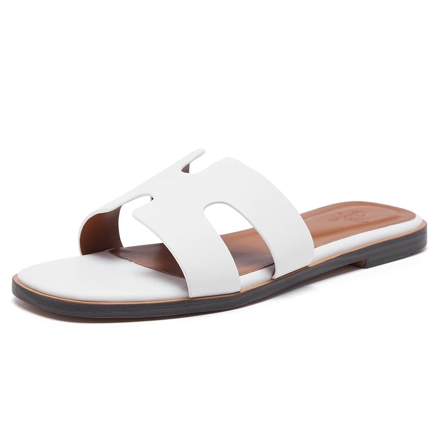 Women's Wide Width Leather Flat Sandals Slipper 2025 Summer Fashion Comfortable Memory Foam Slide... | Amazon (US)