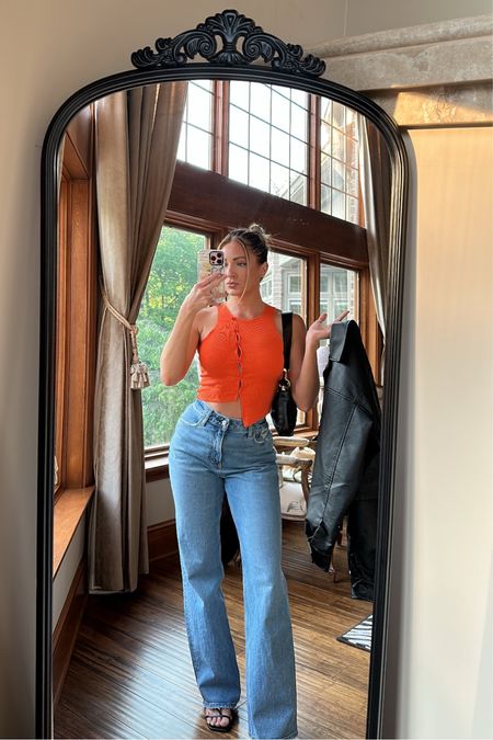 Date night look of the week🍊 Fun assymetrical top and Abercrombie jeans with a kitten heel sandal and small black bag. Classic yet fun and trendy! Affordable style.

#LTKstyletip #LTKunder100 #LTKunder50