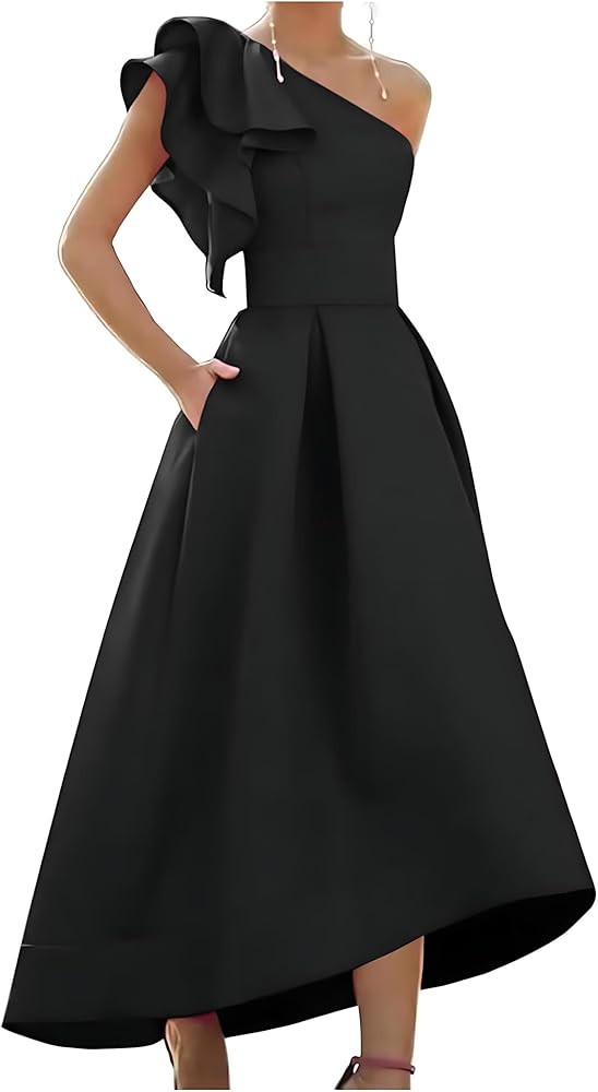 One Shoulder Satin Mother of The Bride Dresses for Women Bow High Low Wedding Guest Formal Evenin... | Amazon (US)