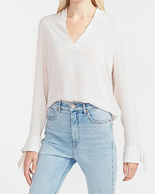 V-Neck Tie Sleeve Top | Express