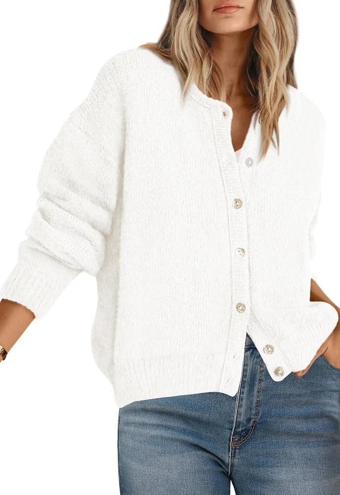 PRETTYGARDEN Long Sleeve Crewneck Button Down Womens Sweaters Spring Open Front Chunky Cardigan S... | Amazon (US)