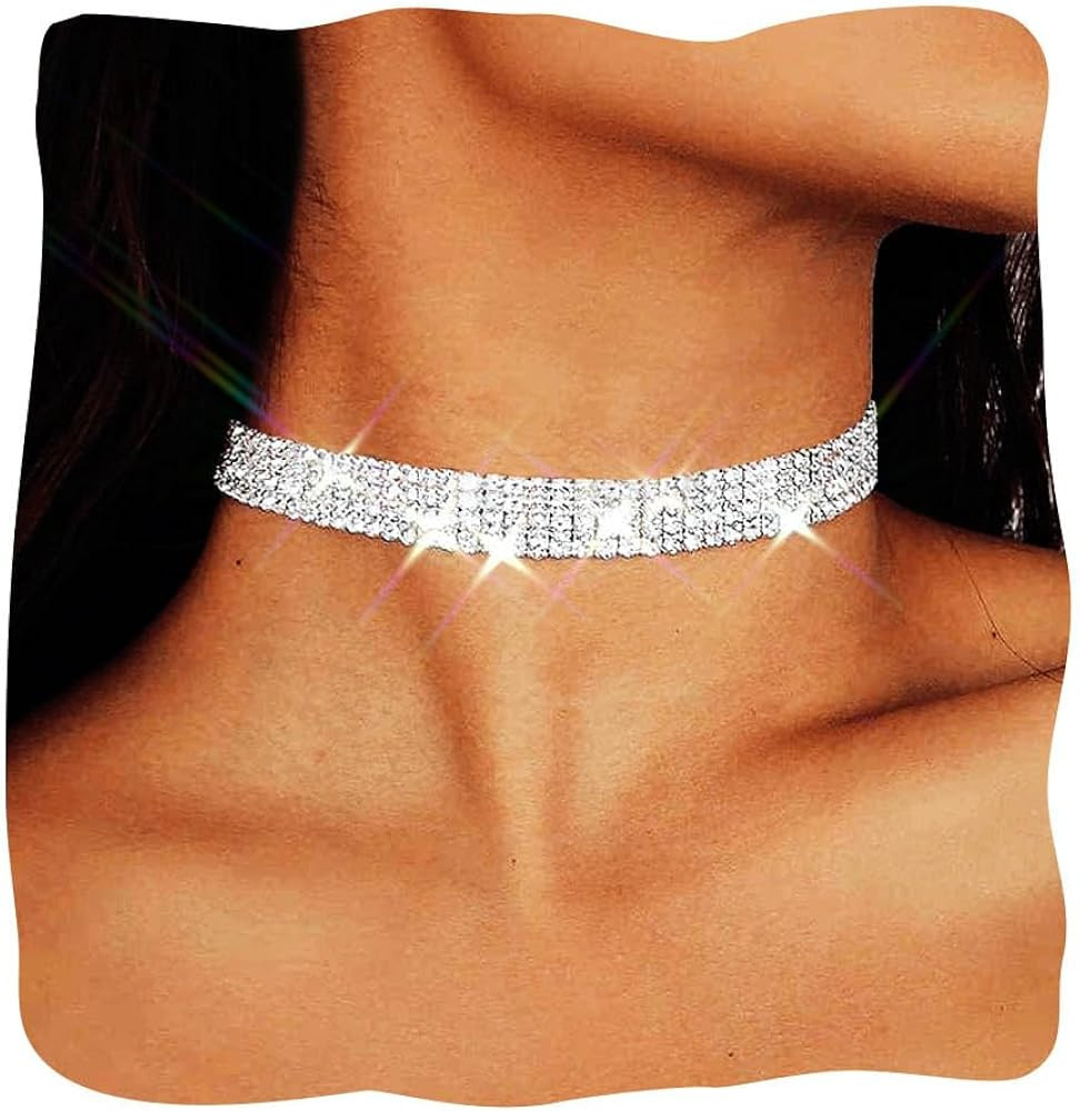 JAKAWIN Diamond Choker Necklace Silver Rhinestone Chokers Jewelry for Women | Amazon (US)